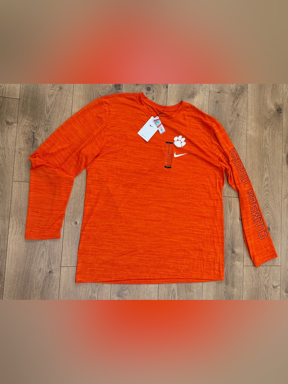 Nike Orange Long Sleeve Tee with White Paw & Swoosh
